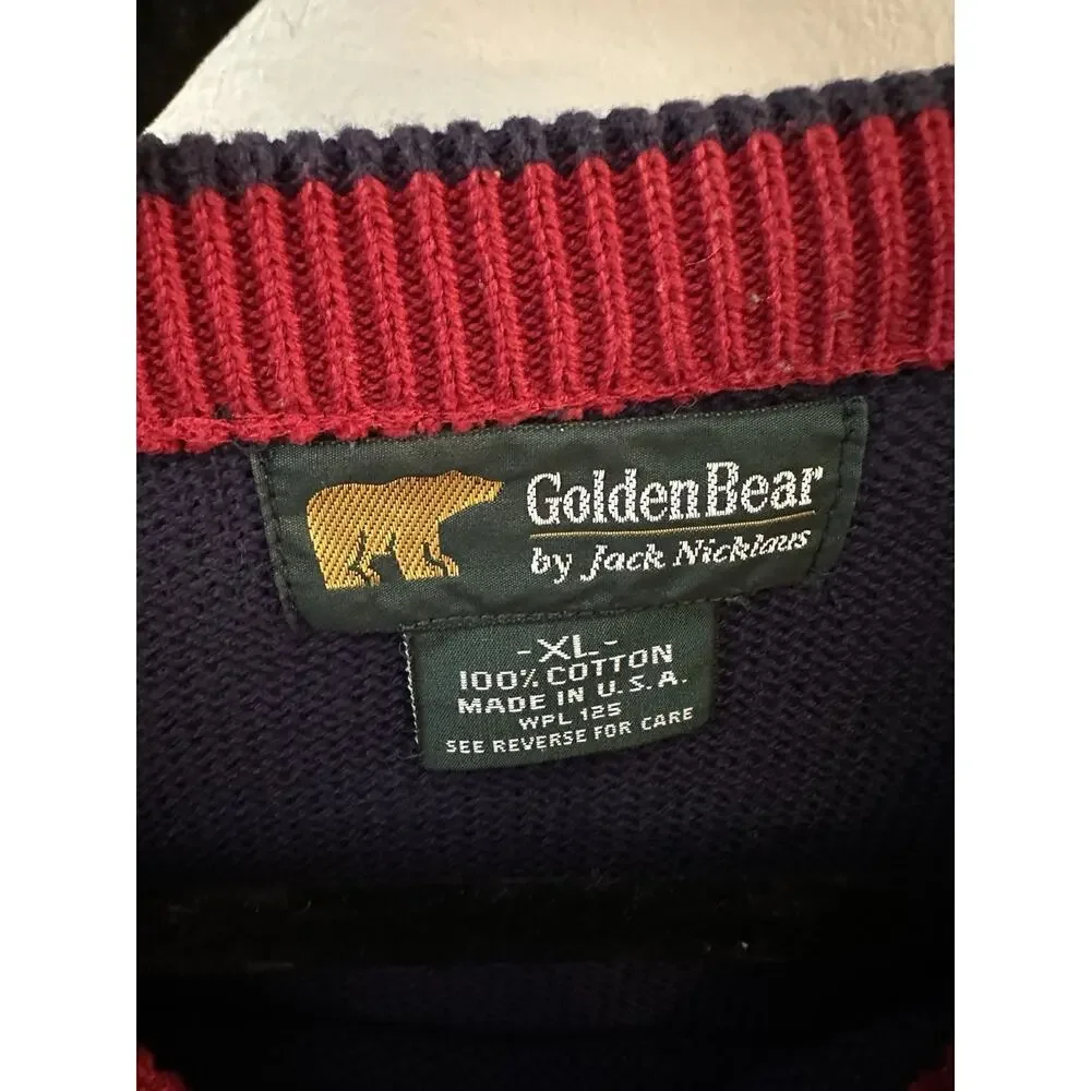 Vintage Golden Bear~Jack Nicklaus Embroidered Golf Sweater Cotton Made In USA XL